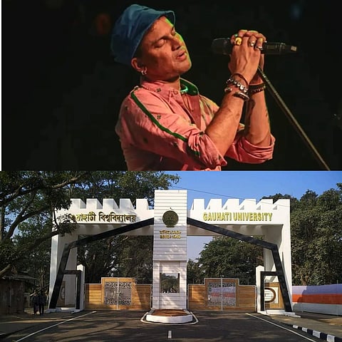 Image of late legendary singer Zubeen Garg on top and Gauhati University on bottom