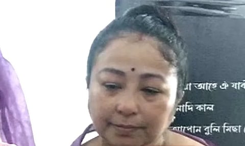 Image of late music icon Zubeen Garg's wife Garima Garg while addressing the media
