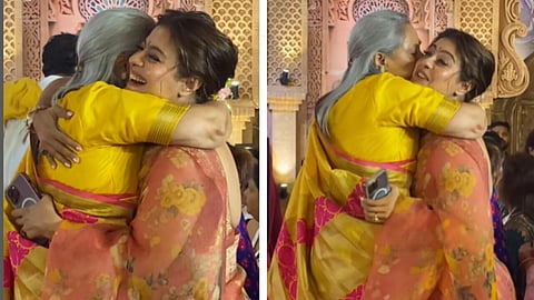 Jaya Bachchan gives Kajol a tight hug on Durga Puja Saptami celebrations