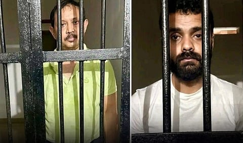 Image of Zubeen Garg's death case prime accused Shyamkanu Mahanta on the left and Siddharth Sharma on the right inside the CID lockup
