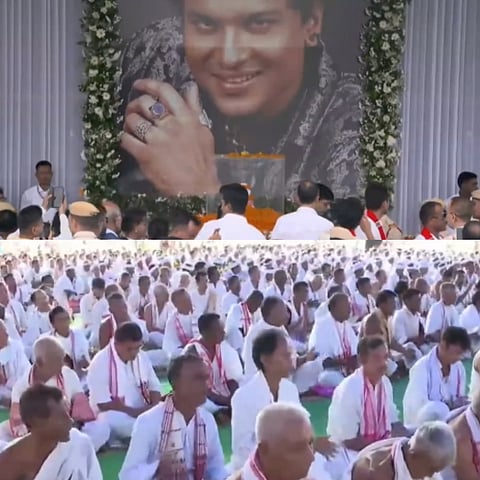 Image of late music icon Zubeen Garg's Adyashraddha ritual held in Jorhat stadium