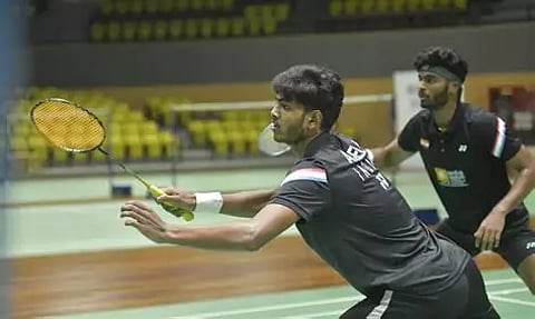 File photo of a national badminton player during the match