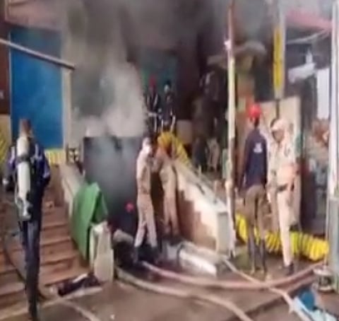 Image of the Cyber Market in SS Road at Fancy Bazar, where fire broke out