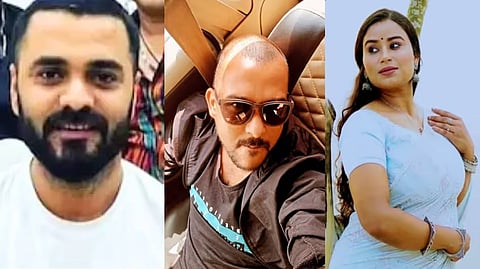 Image of three accused on Zubeen Garg's death case Siddharth Sharma on the left, Shekharjyoti Goswami on the bottom and Amrit Prabha Mahanta on the right