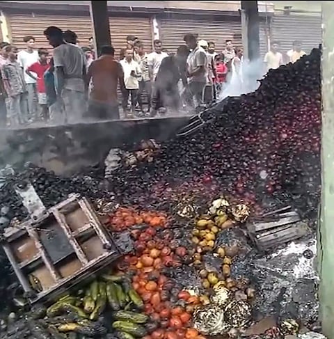 Image of the Massive fire destroy vegetable market At Jagiroad