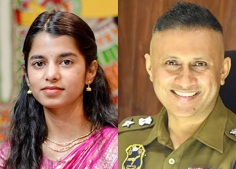Image of singer Maithili Thakur on the left and Ex-IPS officer Anand Mishra on the right