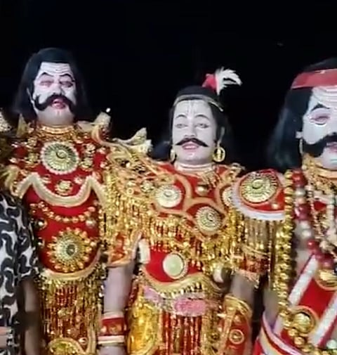 Image of Bhaoriya (artists) while singing "Mayabini" before performing Bhaona in Tezpur