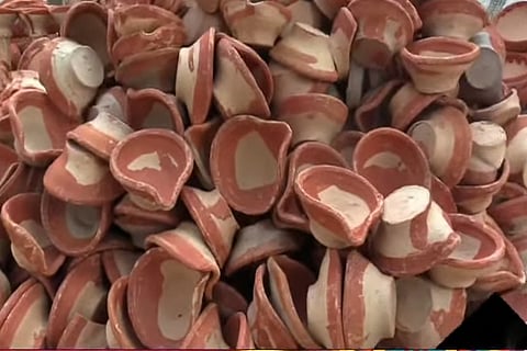 Image of an earthen lamp market in Guwahati