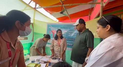 Image of MLA Padma Hazarika while reviewing the Mega Health Camp