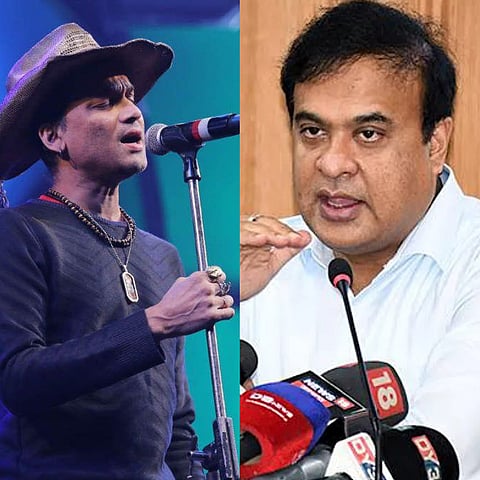 Image of late legendary music icon Zubeen Garg on the left and Assam Chief Minister Himanta Biswa Sarma on the right