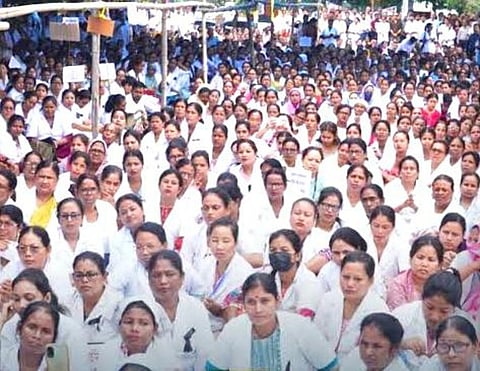Heath Services Across Assam Disrupted as NHM Workers' Protest Continues for Second Day