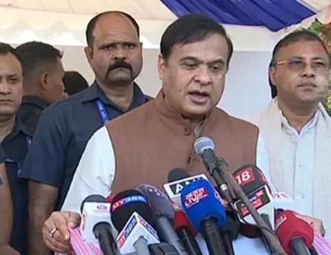 Image of Assam Chief Minister Himanta Biswa Sarma while addressing the media today at Samannay Kshetra of Bhupen Hazarika