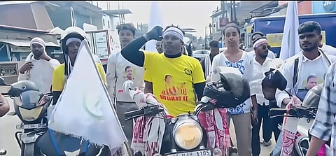 Image shows the AASAA leading the 10-day state-wide bike rally.