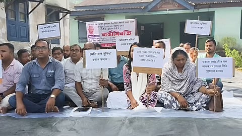 Image of the protest staged at the Gaurdhana Development Block office in Barpeta Road