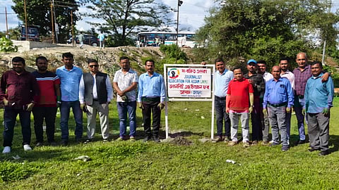 Image of the demolished structure built overnight on a plot of land reserved for the Journalists Association for Assam (JAFA).