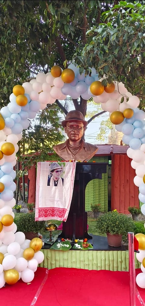 Image of the Zubeen Garg's Bust unveiled at his Kahilipara residence on his 53rd birthday