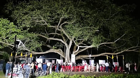 Image of 53rd birth anniversary celebrations of Assam’s beloved artist Zubeen Garg in Lehugaon in Biswanath district. The event was held under the famous 150-year-old banyan tree that appeared in Roi Roi Binale
