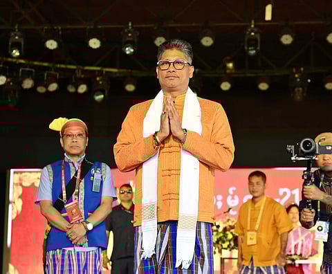 Image of Pijush Hazarika attending the inaugural ceremony of the Poi Pee Mau Tai festival in Namsai