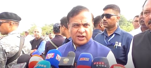 Image of Assam Chief Minister Himanta Biswa Sarma while addressing the media