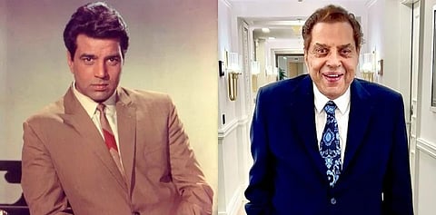 Image of Dharmendra during the early days on the left and recent look on the right