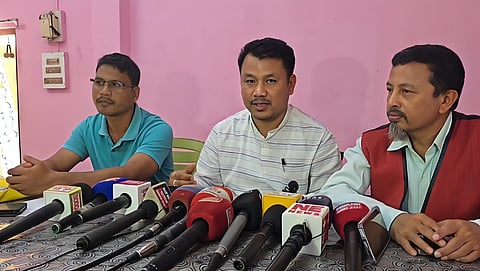 Image of the General Secretary of the Association, Indrajit Basumatary, addressing the press conference at the Kokrajhar Press Club