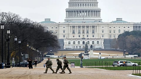 Image of the National Guard patrol on the National Mall near the US Capitol in Washington