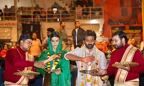 Dhanush and Kriti Sanon Embrace Spirituality with Ganga Aarti in Varanasi
