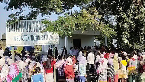 Workers protest at Ratanpur Tea Estate in Sonari