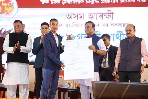 Image from the appointment letters distribution ceremonial event held at the Arjuna Bhogeswar Baruah Sports Complex in Guwahati's Sarusajai.