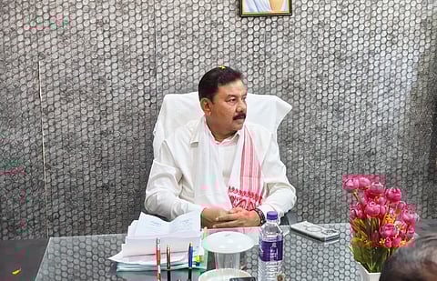Image of Minister Ranjeet Kumar Dass during his visit to the Algapur Block Development Office in Hailakandi.