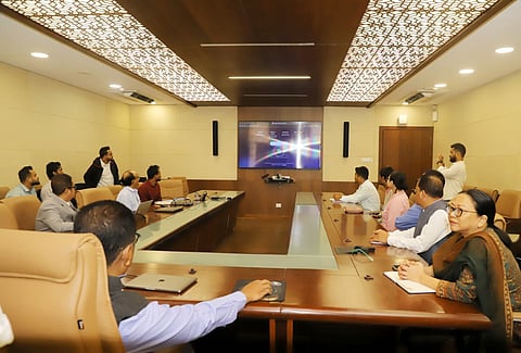 Image from the launch of APTDCL's new official website (aptdcl.in), along with the Integrated Project Monitoring System (IPMS) at Janata Bhawan.