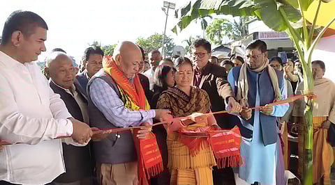 Image of BTC Chief Hagrama Mohilary while laying the foundation stone for the road project