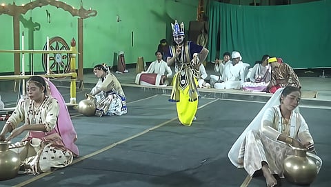Image of the young artist performing Sattriya dance at Uttar Kamalabari Satra