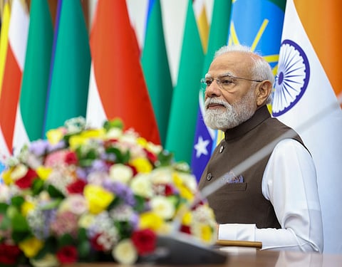 Image of the Indian Prime Minister Modi during his speech at the Ethiopian Parliament