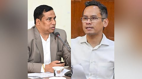 Image of Assam Cabinet Minister Jayanta Malla Baruah on the left and Congress MP Gaurav Gogoi on the right