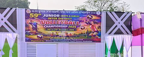 Image of the stage for the 59th Junior Boys and Girls Inter-District Volleyball Championship 2025, at the playground of Hatsingimari College