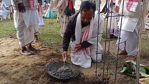 Image from the foundation stone laying ceremony of the Bhajan Hall