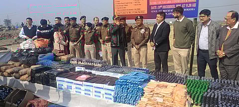 Image from the destruction drive of the seized drugs that is estimated to be worth Rs 17.5 crore in Nagaon