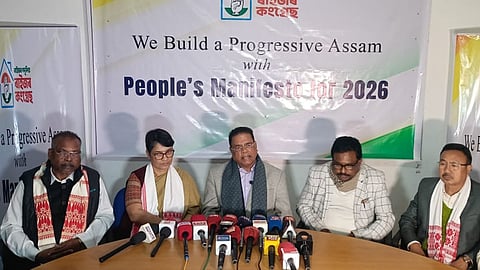 Senior Congress leade Ripun Bora addresses gathering during consultation session in Nagaon