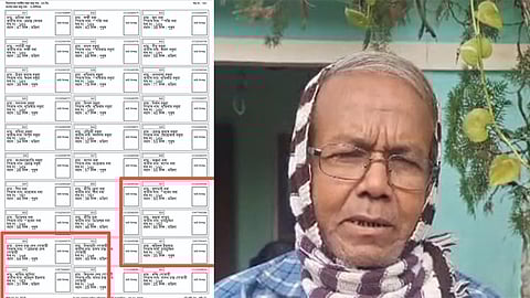 Image of the voter list on the left and Yadab Chandra Dev Goswami on the right