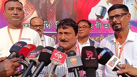 Musician Diganta Bharati addressing media persons during Gaanor Din celebrations
