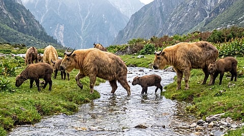 Rare Himalayan Mishmi Takin Herd Recorded in Sikkim