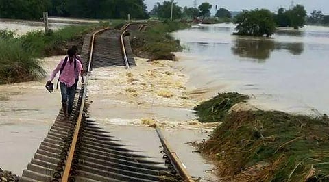 Dikhow River Floods Railway Tracks
