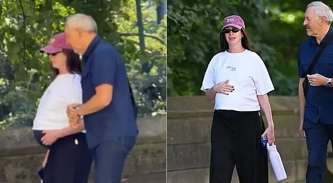 Pregnant Anne Hathaway spotted on a morning walk in New York's Central Park