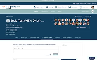 A screenshot of the HopeHub software used to help families