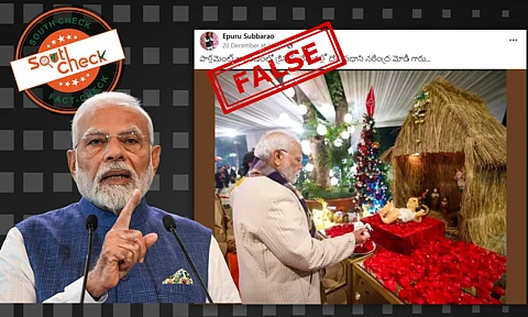 The photos of PM Modi participating in the Christmas celebrations at the Parliament premises are misleading.