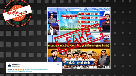 Fact Check: தாராபுரம் இடைத்தேர்தலில் திமுக 35% வாக்குகள் பெற்று வெற்றி பெறும் என தந்தி டிவி கருத்துக்கணிப்பு வெளியிட்டதா? உண்மை என்ன