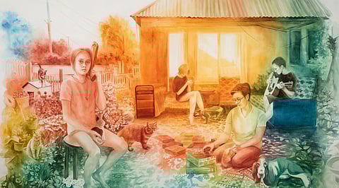 "Liudmyla, Oleg, Yeva, and Olga" is part of Sofya Belinskaya's gorgeous new show "Хліб-сіль: Of Bread and Salt" up currently at Gallery 4Culture. (Photo by Josh True, courtesy of Sofya Belinskaya.)