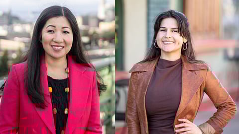 Alexis Mercedes Rinck (right), a former King County Regional Homelessness Authority staffer, is challenging current Seattle City Councilmember Tanya Woo (left) for the District 8 seat.