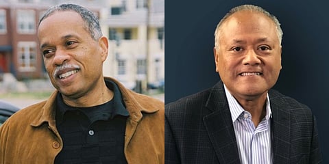 Two side by side images show professional photos of Juan Williams and Enrique Cerna.